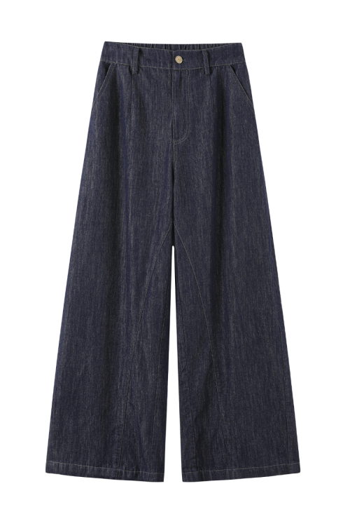 Denim Shirt / Wide Denim Pants / Shoulder-Carry Top