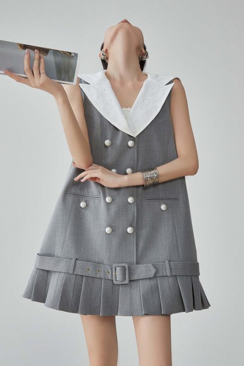 Double-Button Flare Mini Dress