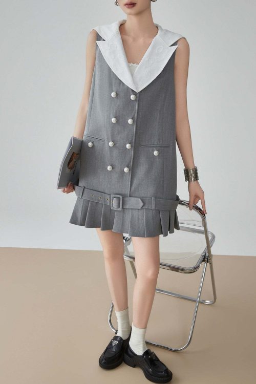 Double-Button Flare Mini Dress