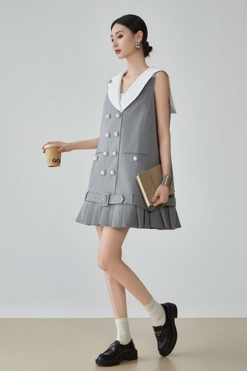Double-Button Flare Mini Dress