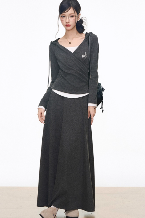 Drape Hood Top / Long Loose Skirt / Wide Pants