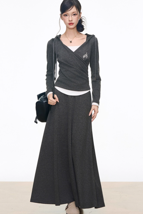 Drape Hood Top / Long Loose Skirt / Wide Pants