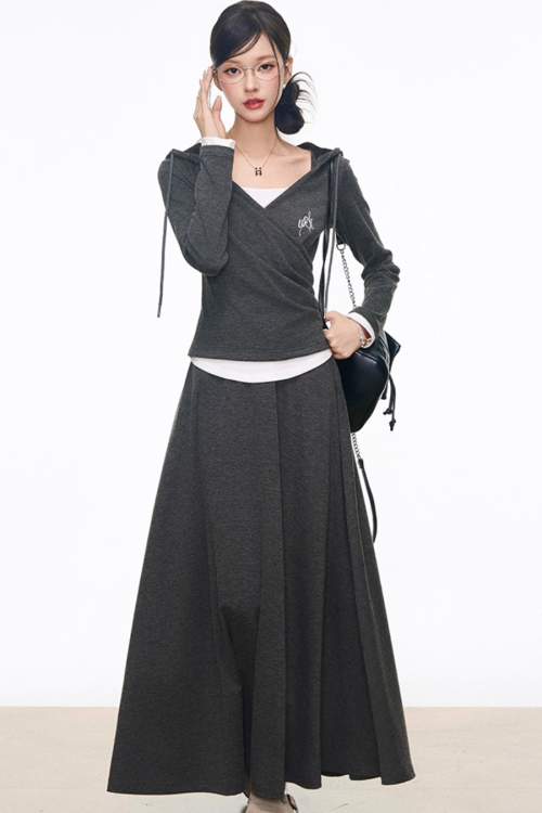 Drape Hood Top / Long Loose Skirt / Wide Pants
