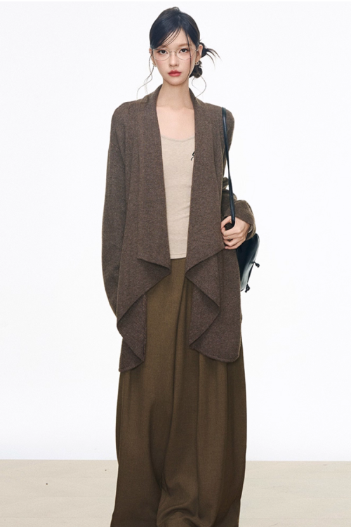 Drape Long Cardigan / Long Sleeve Top / Wide Silhouette Pants