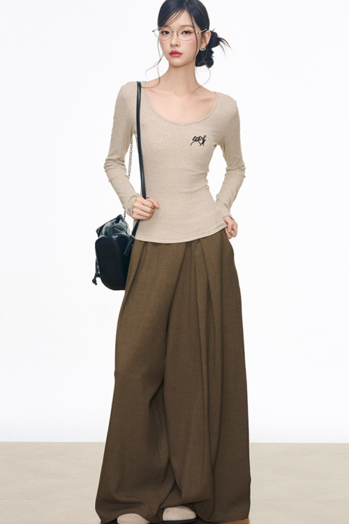 Drape Long Cardigan / Long Sleeve Top / Wide Silhouette Pants