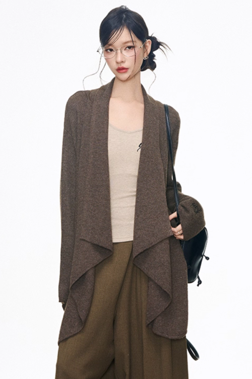 Drape Long Cardigan / Long Sleeve Top / Wide Silhouette Pants