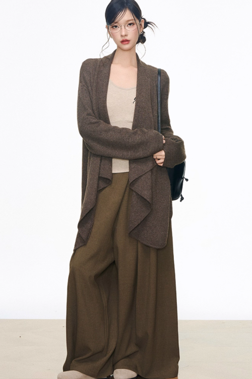 Drape Long Cardigan / Long Sleeve Top / Wide Silhouette Pants