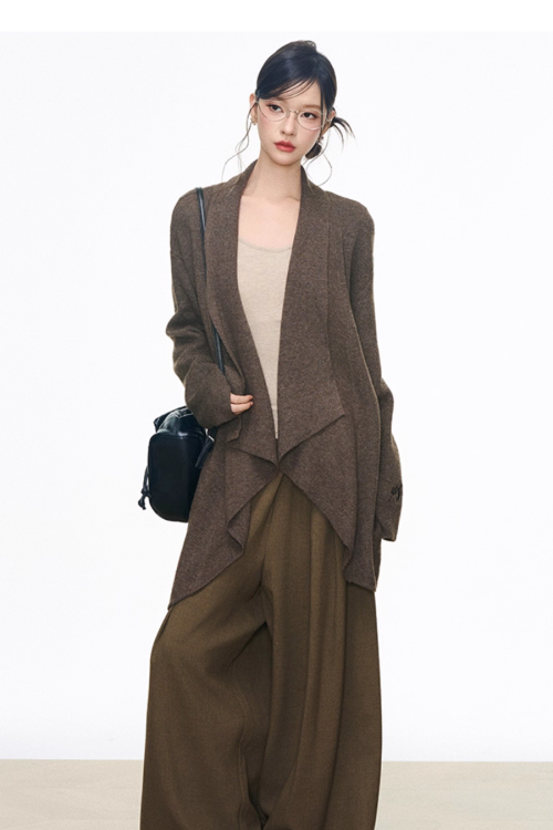 Drape Long Cardigan / Long Sleeve Top / Wide Silhouette Pants