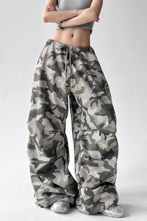 Drawstring Camo Baggy Pants