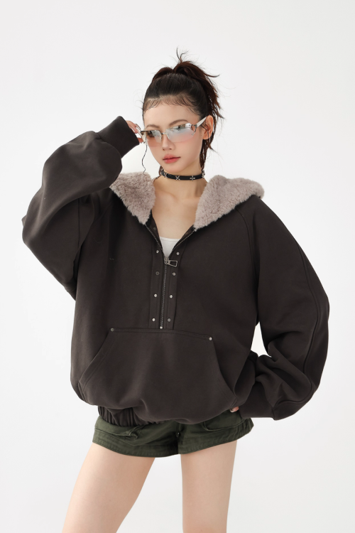 Duty Half Zip Collar Fleece Hoodie