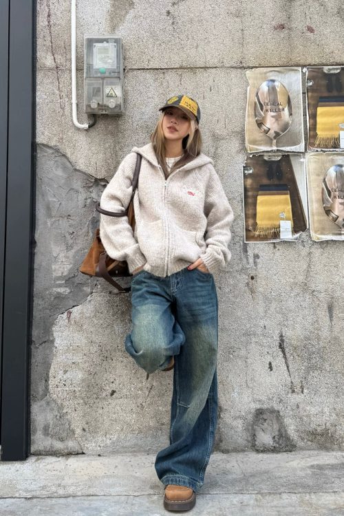 Embroidered Hood Knit Jacket