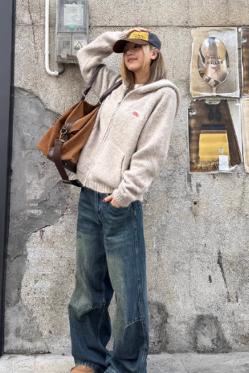 Embroidered Hood Knit Jacket
