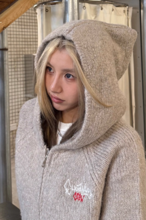Embroidered Hood Knit Jacket