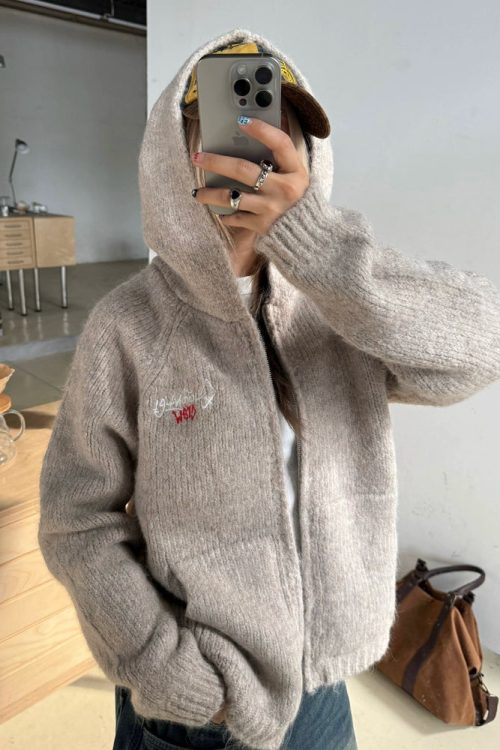 Embroidered Hood Knit Jacket