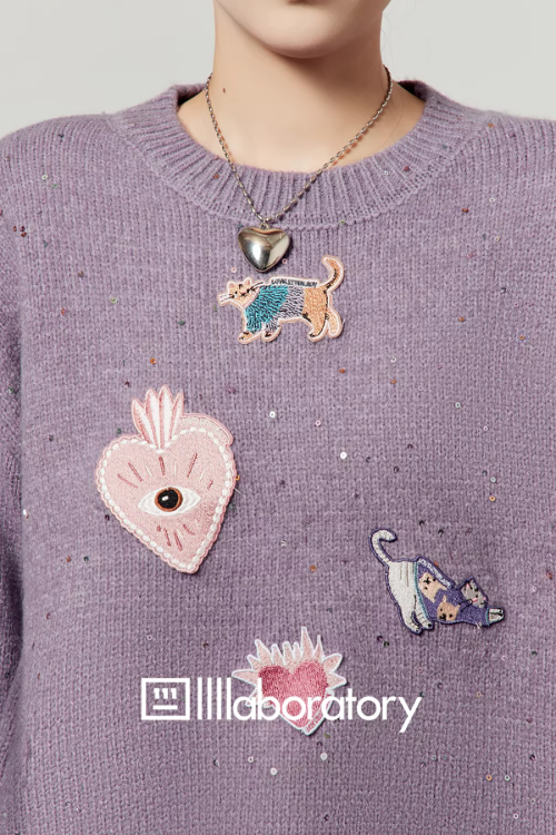 Embroidered Sequin Knit Top / Purple Mini Skirt