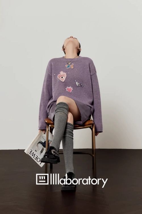 Embroidered Sequin Knit Top / Purple Mini Skirt