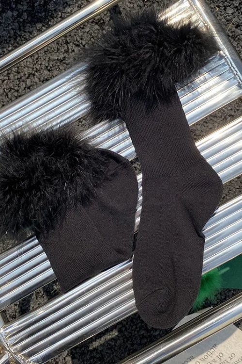 Faux Fur Cuff Knee Socks
