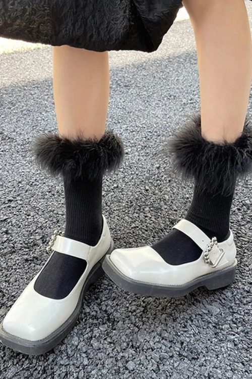 Faux Fur Cuff Knee Socks