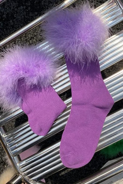 Faux Fur Cuff Knee Socks
