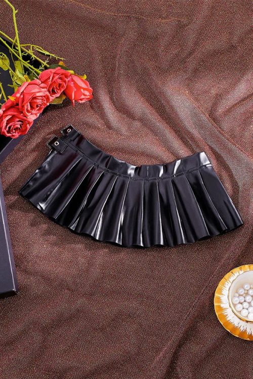Faux Leather Pleated Micro Skirt