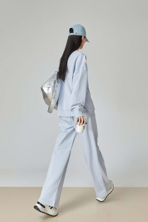 Floral Decorative Crewneck Pullover Top / Wide-Leg Pants