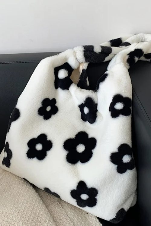 Floral Faux Fur Hobo Bag