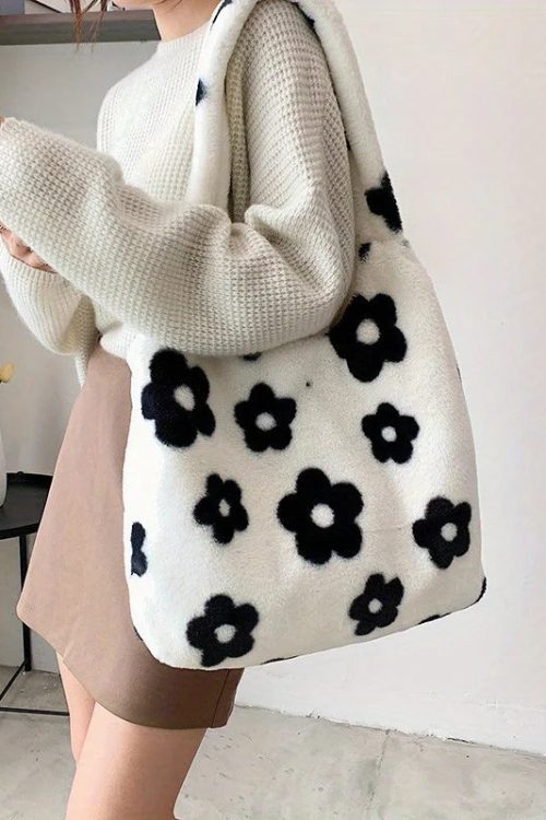 Floral Faux Fur Hobo Bag