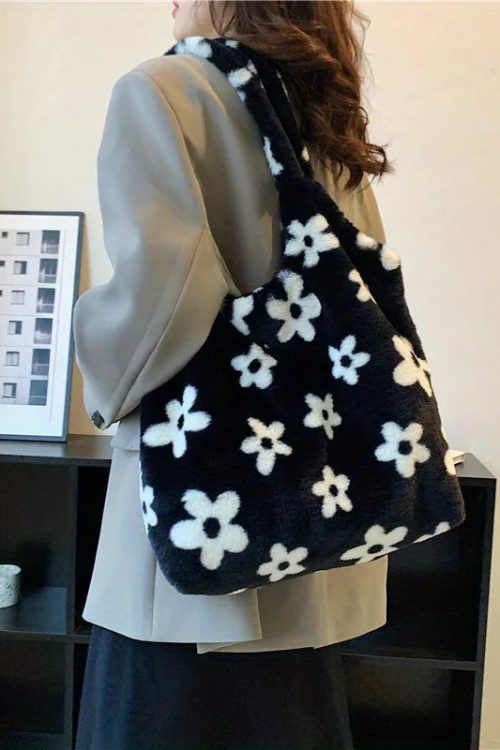 Floral Faux Fur Hobo Bag