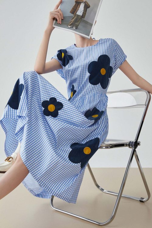 Floral Plaid Short-Sleeve Shirt Dress