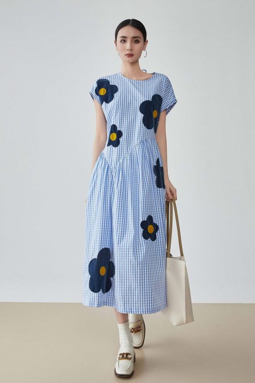 Floral Plaid Short-Sleeve Shirt Dress