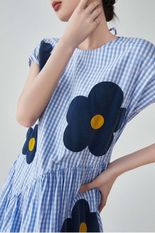 Floral Plaid Short-Sleeve Shirt Dress