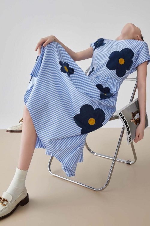 Floral Plaid Short-Sleeve Shirt Dress