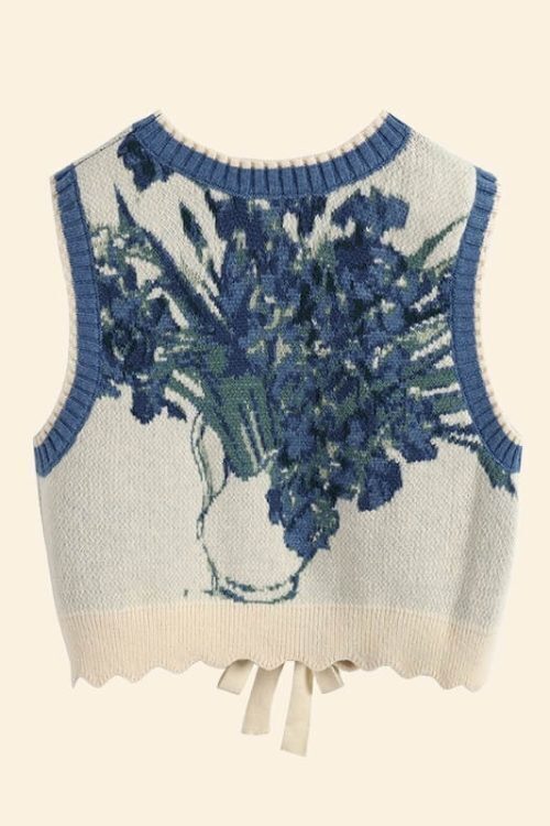 Floral Tie Front Knit Vest