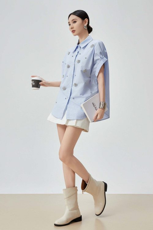 Flower Bijou Puff Sleeve Shirt