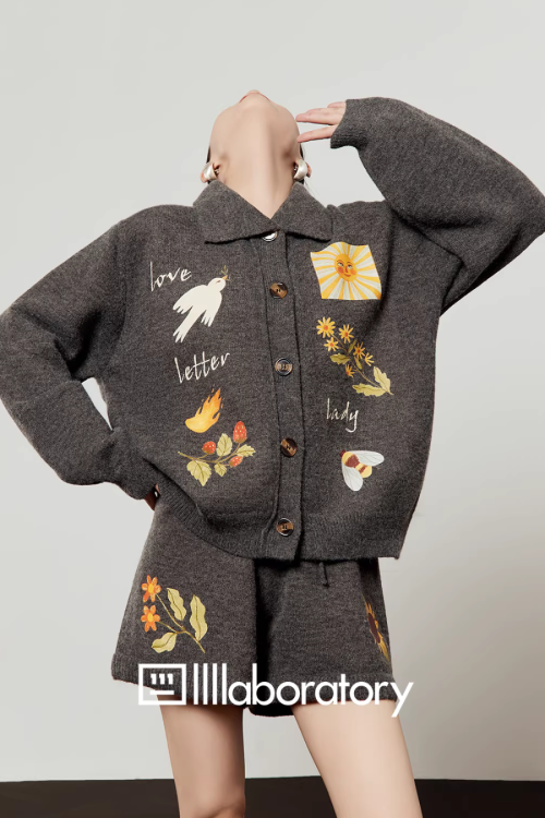 Flower Motif Knit Top / Knit Pants