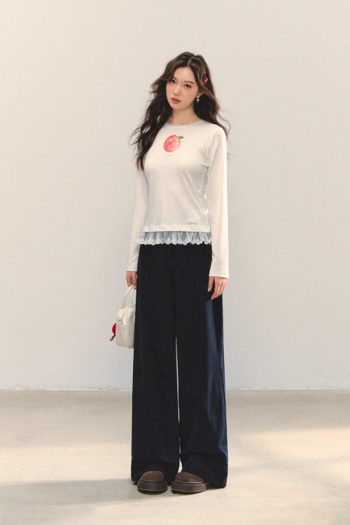 Fruit Print Long Sleeve Top / Wide Pants