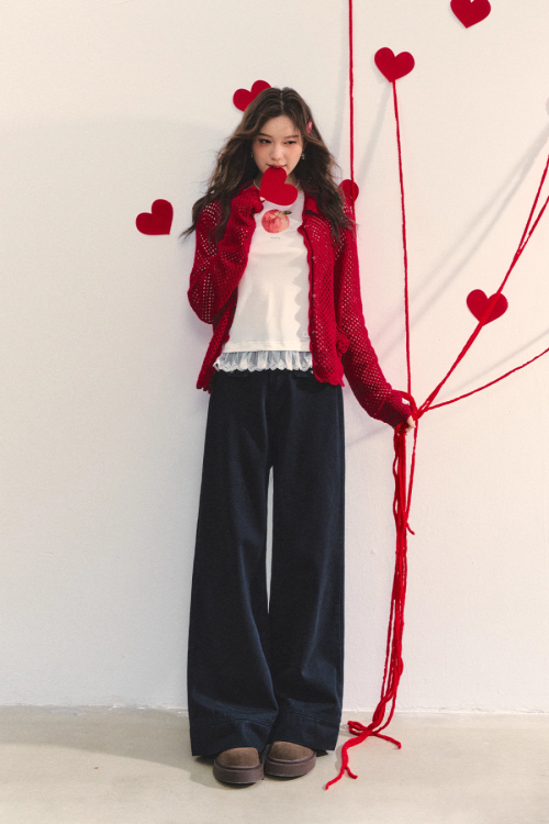Fruit Print Long Sleeve Top / Wide Pants