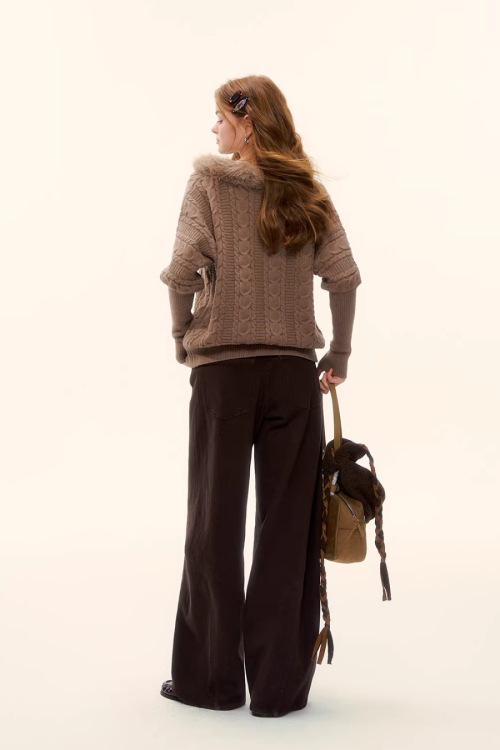 Fur Collar Cable Knit Top
