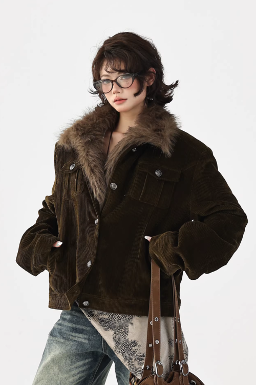 Fur Collar Corduroy Jacket