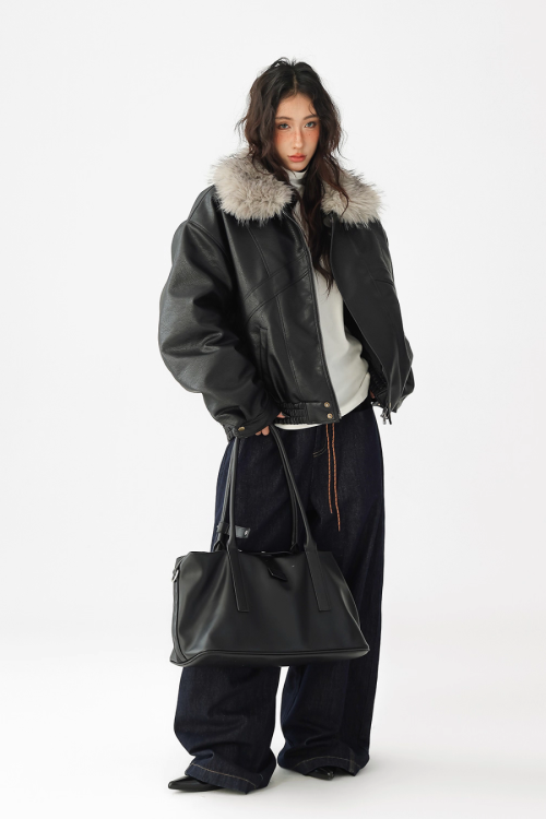 Fur Collar Leather Jacket