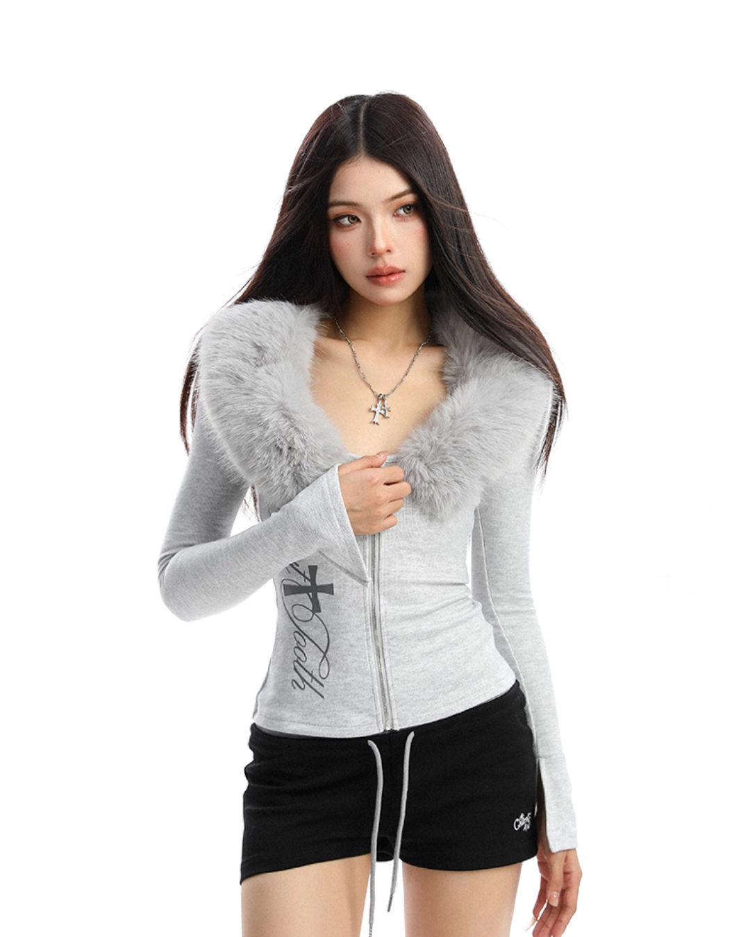 Fur Design Zip Knit Fur Design Zip Knit