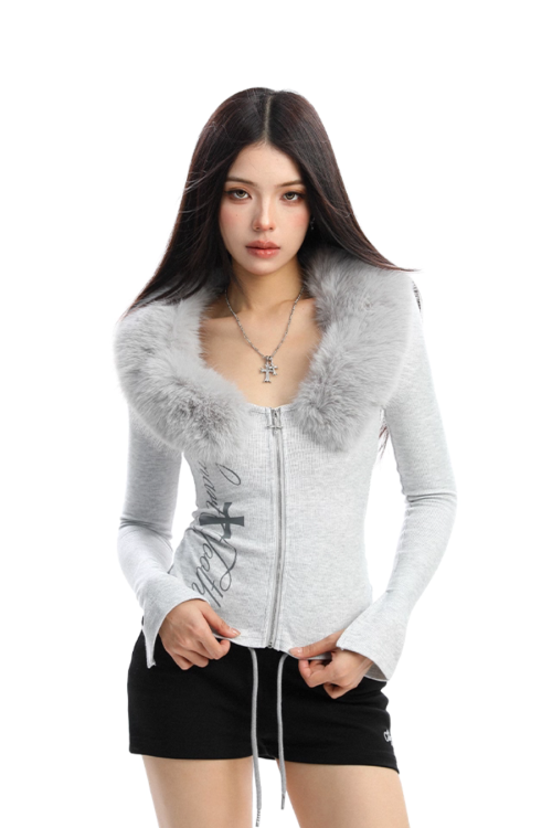 Fur Design Zip Knit