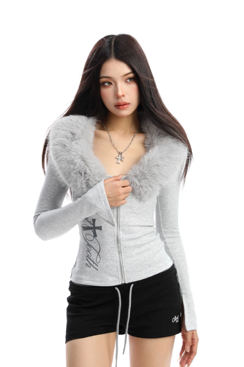 Fur Design Zip Knit