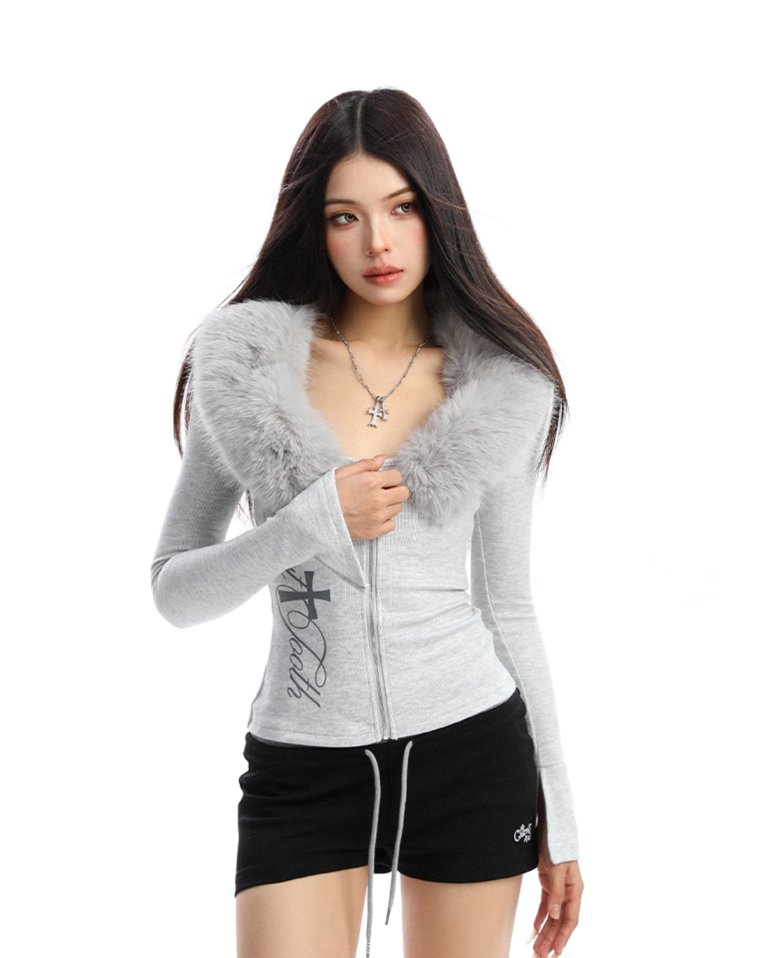 Fur Design Zip Knit Fur Design Zip Knit