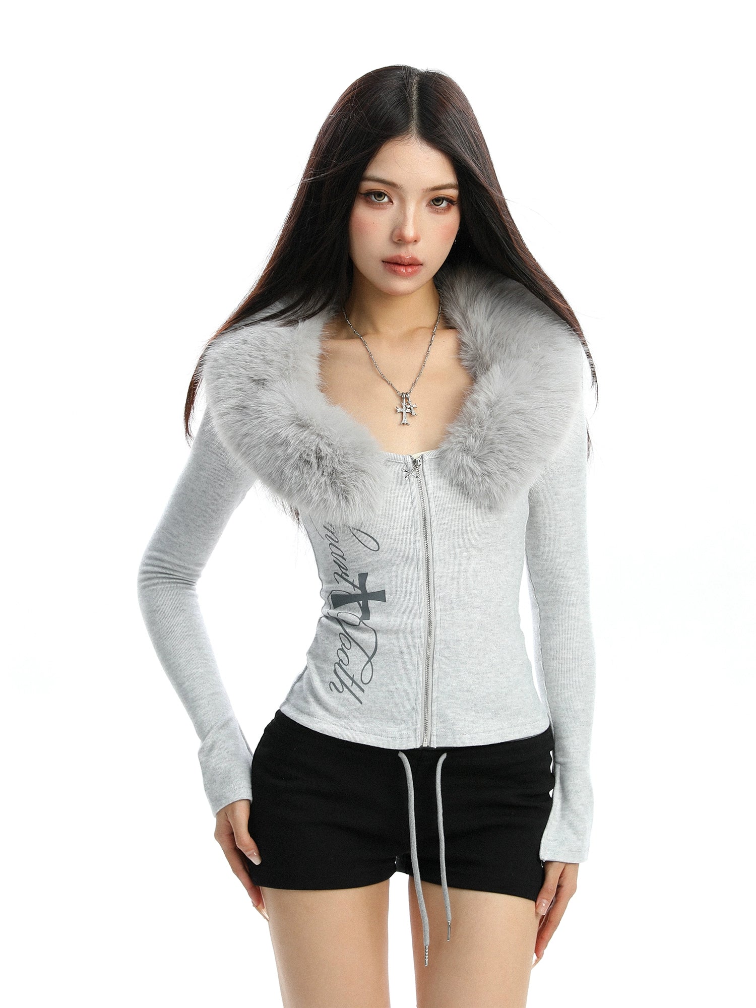 Fur Design Zip Knit Fur Design Zip Knit