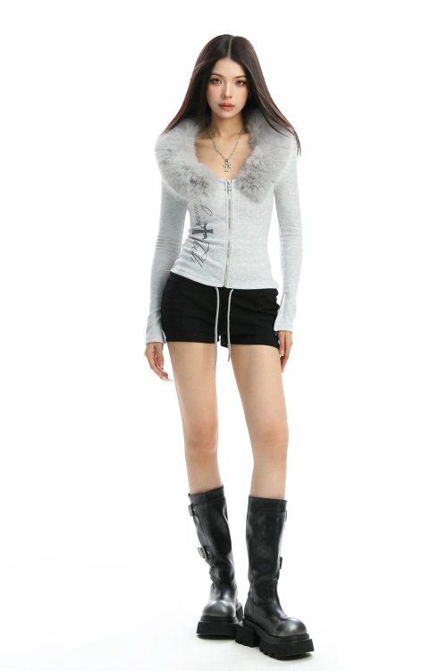 Fur Design Zip Knit