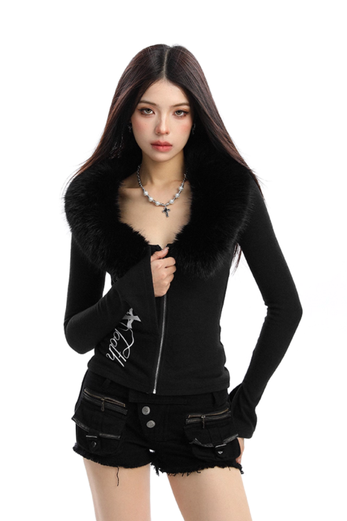 Fur Design Zip Knit
