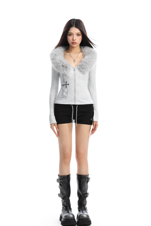 Fur Design Zip Knit
