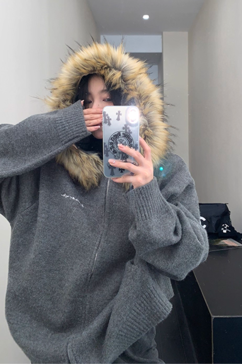Fur Hood Knit Hoodie