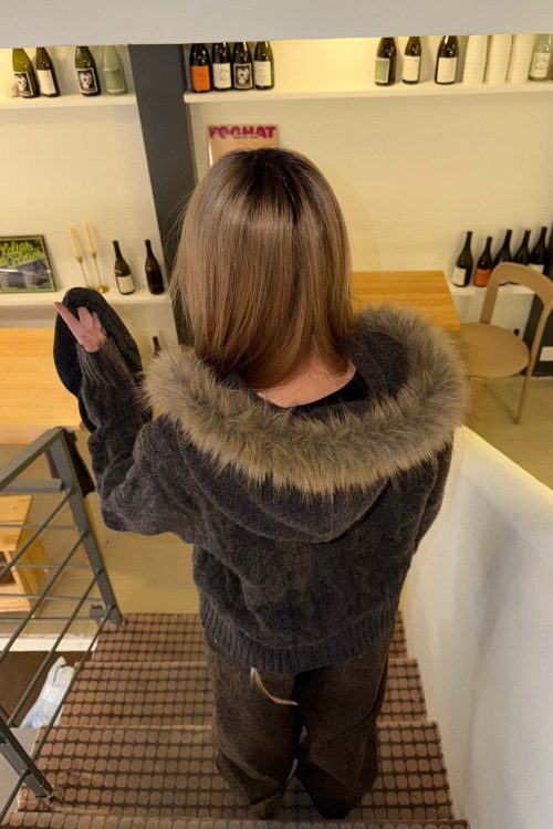 Fur Hood Knit Jacket